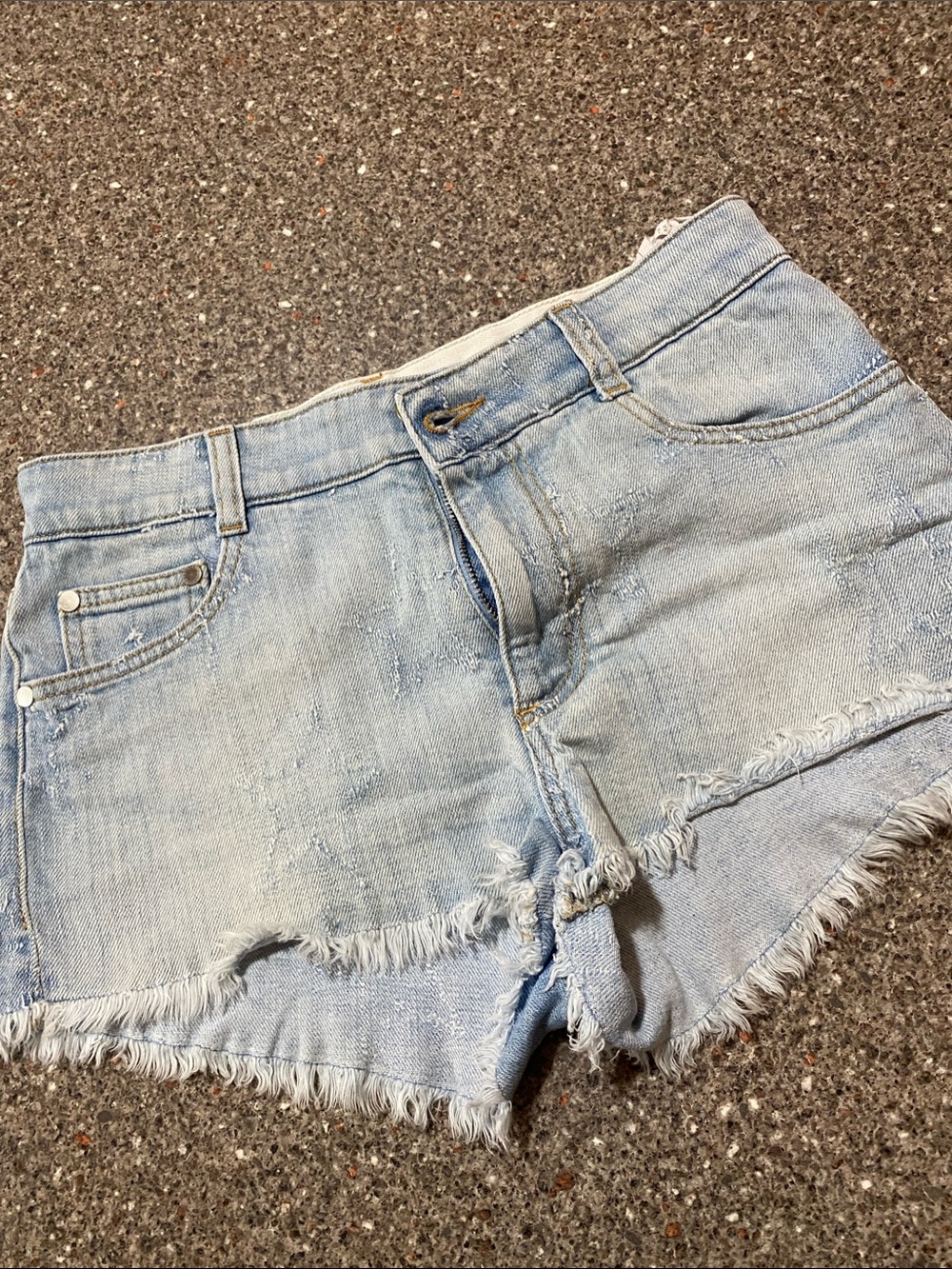 Stella McCartney Light Wash Denim Frayed Hem Women’s Shorts